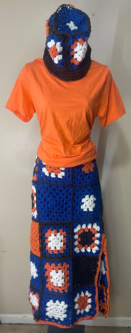 Granny Square Skirt/ Bucket Hat Set