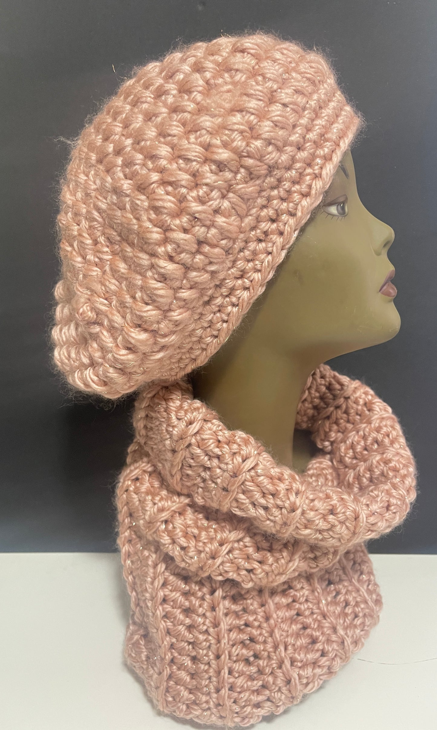 Blush Crochet Hat/Neck Wrap Set