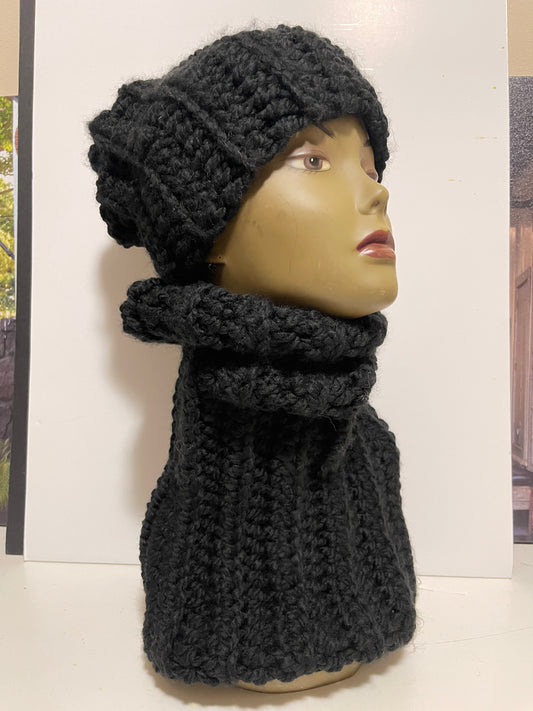 Solid Black hat/Neck wrap set