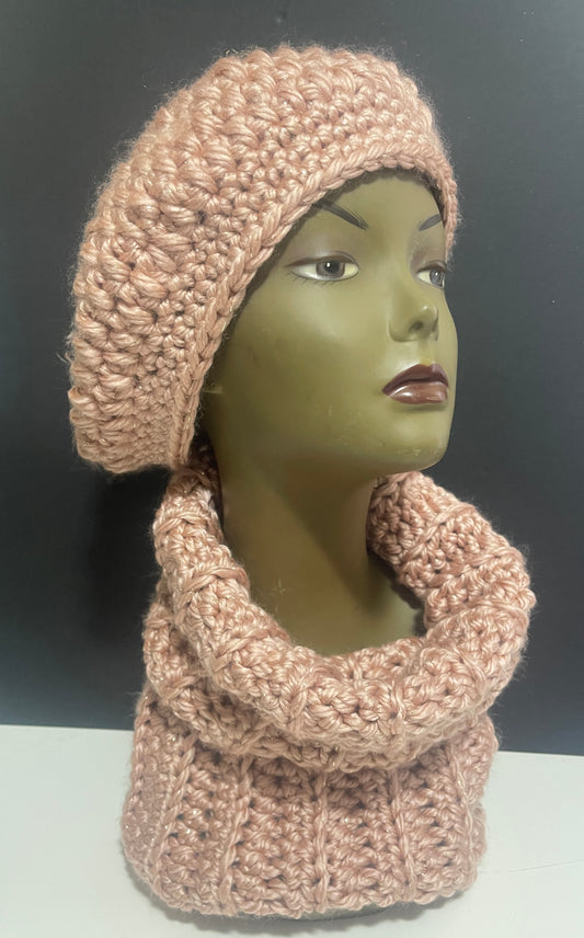 Blush Crochet Hat/Neck Wrap Set