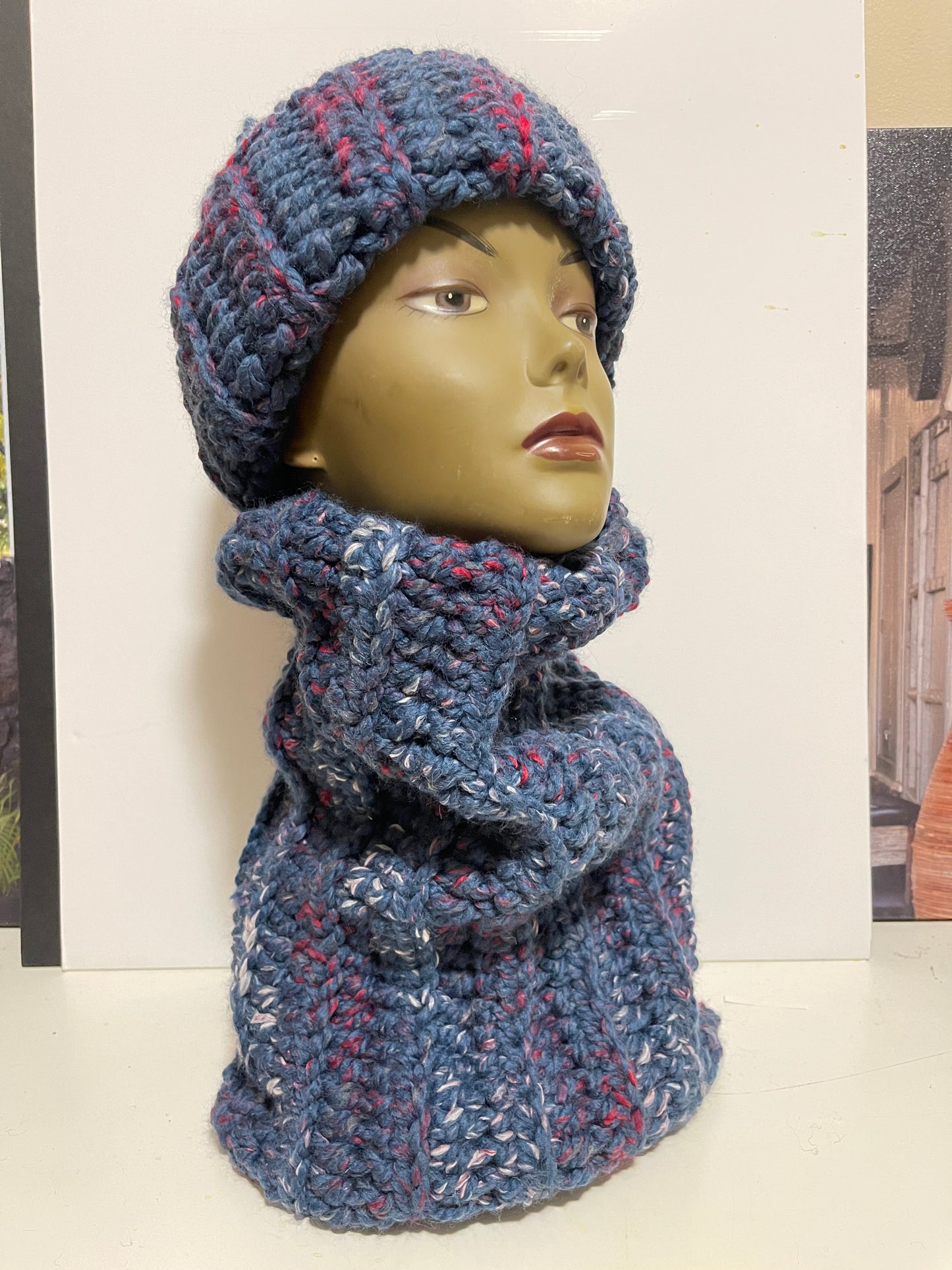 Blue flag Crochet hat/Neck wrap set