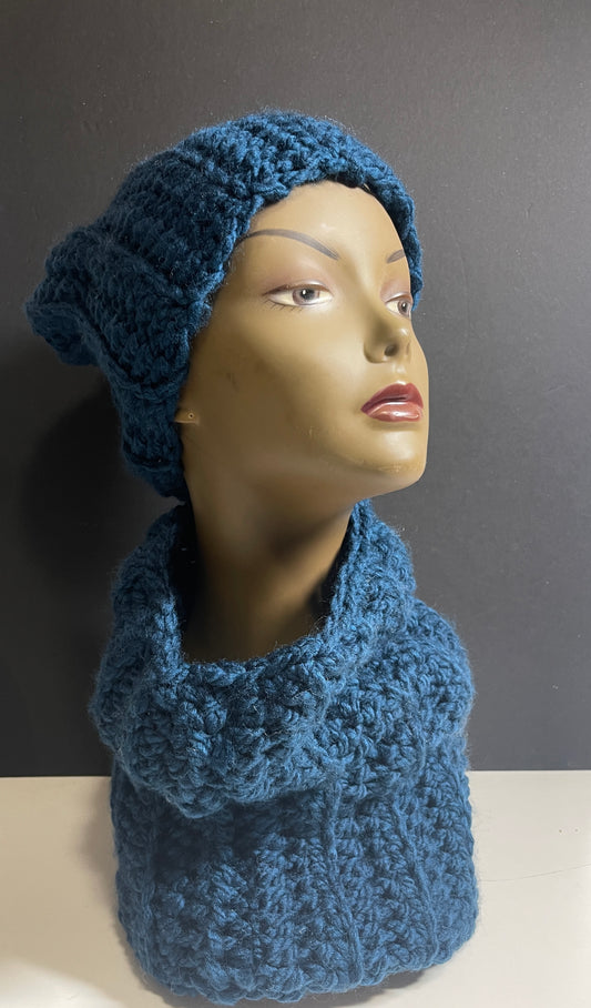 Teal Chunky Hat/ Chunky Neck Wrap