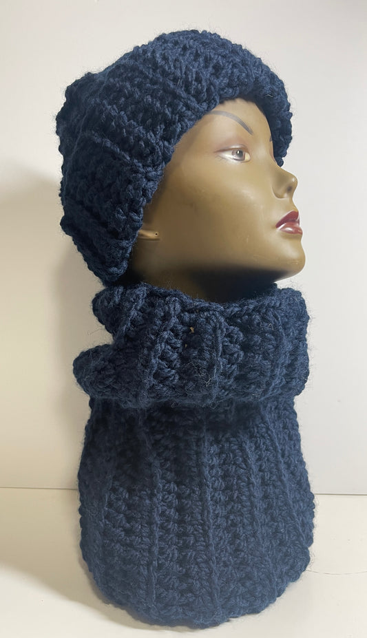 Navy Chunky Hat/Neck Wrap Set