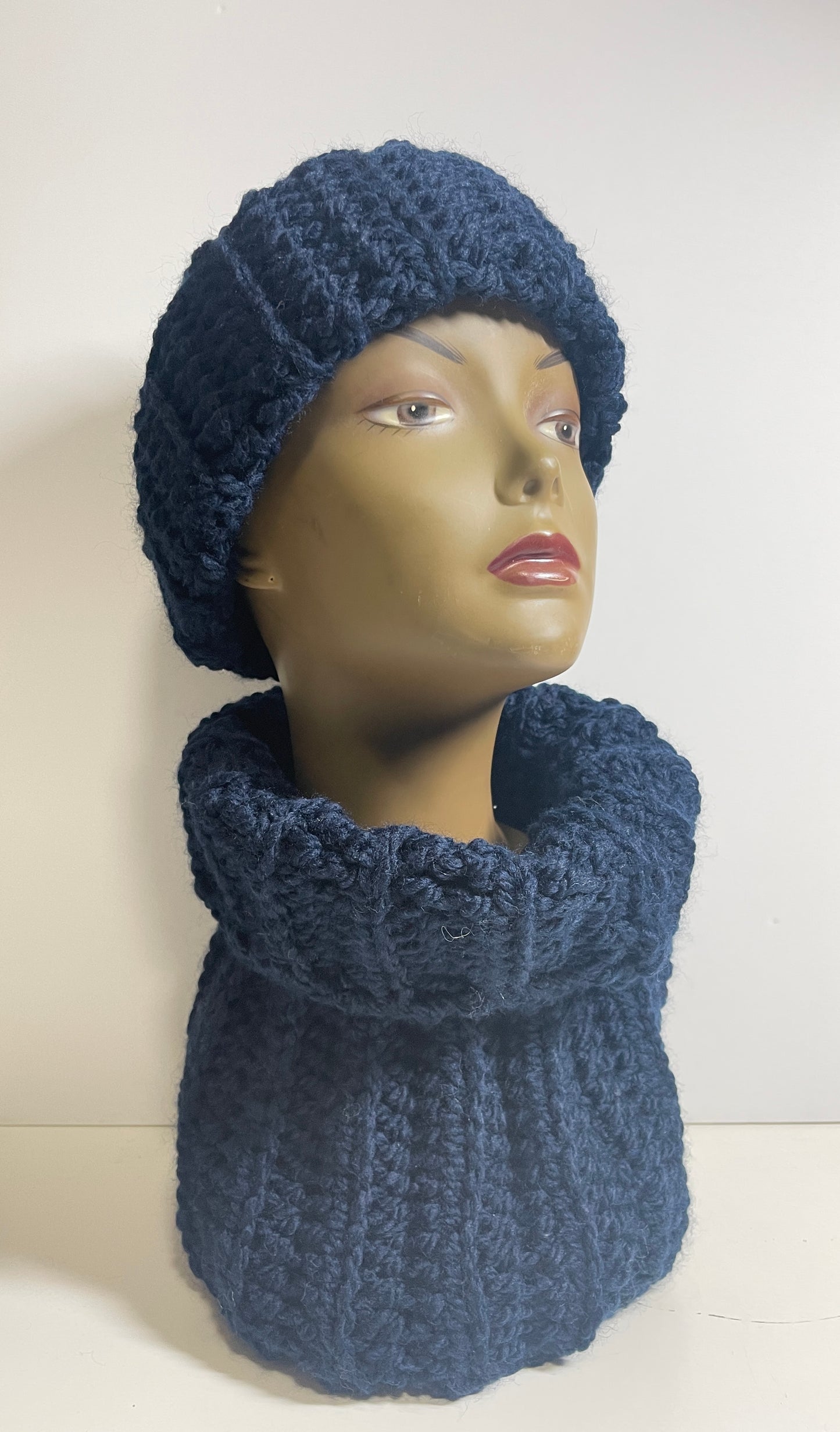 Navy Chunky Hat/Neck Wrap Set