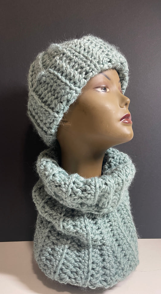 Mint Chuncky Hat/Neck Wrap Set